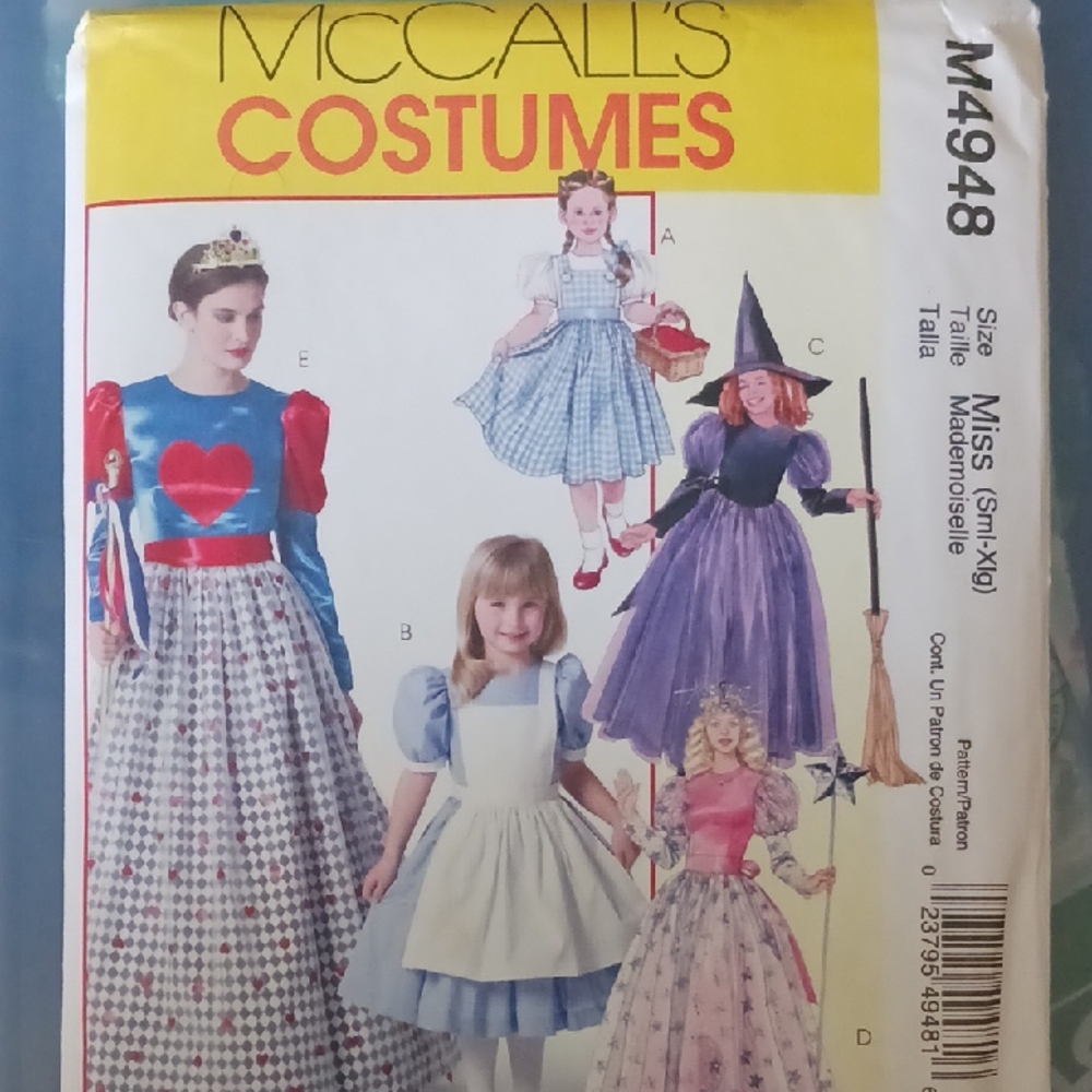 McCalls Costume Pattern #4948- Dorothy, Princess, Witch, Alice Womens Size UNCUT